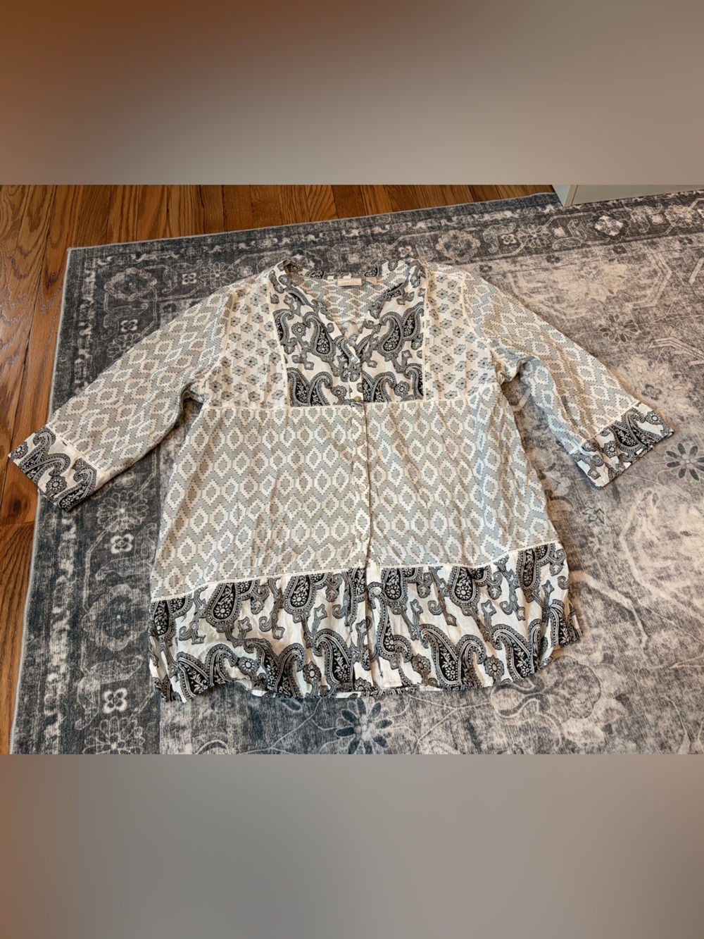 Chico's Cream and Black Paisley & Diamond-Print Tunic